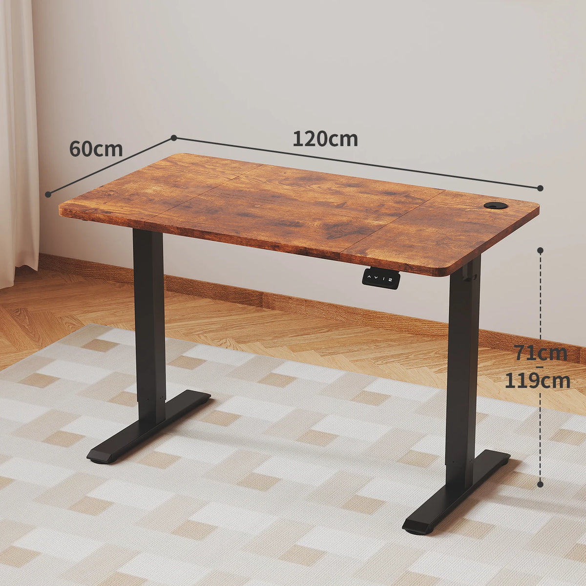 Bureau Assis-Debout Électrique 120×60 cm — Réglage Hauteur Motorisé