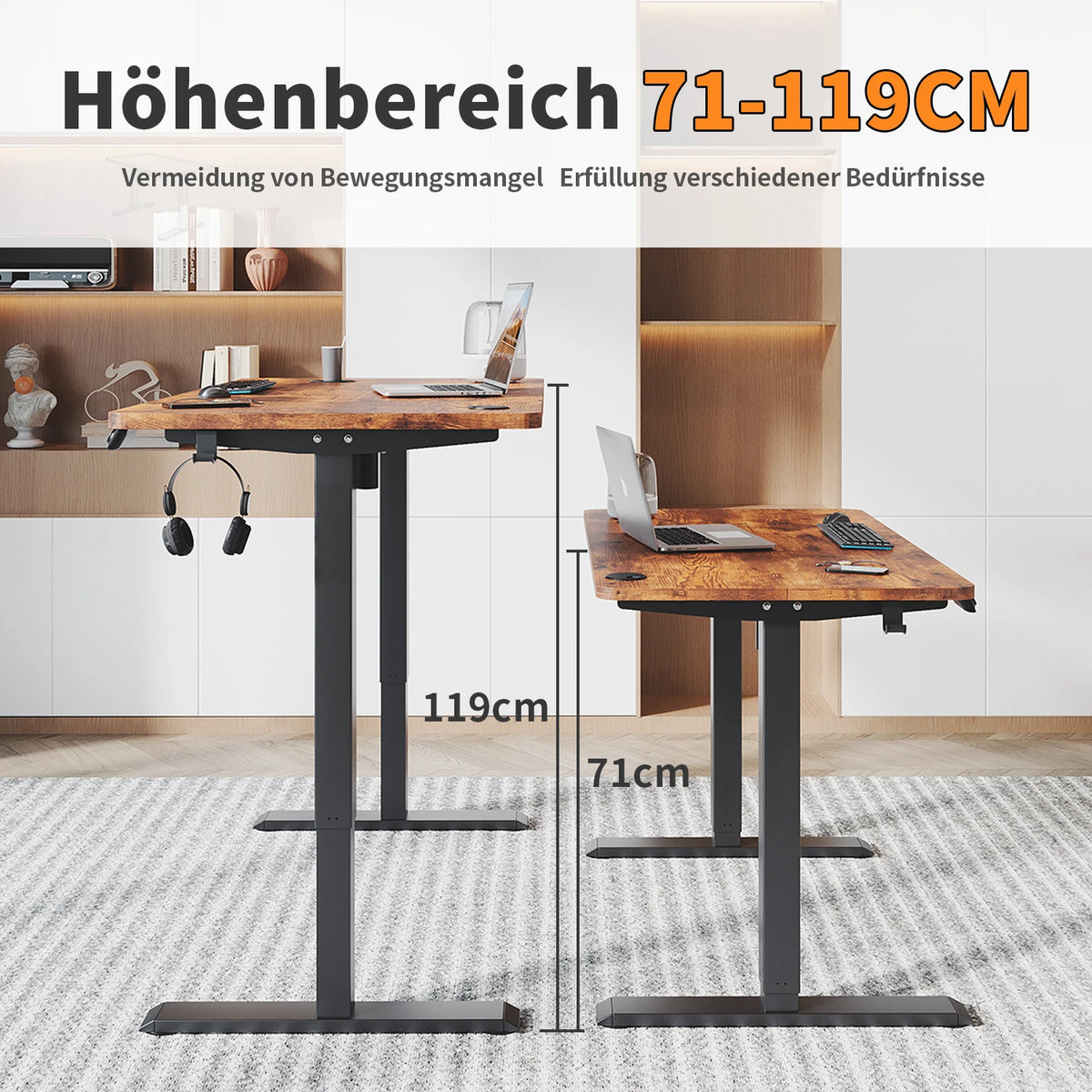 Bureau Assis-Debout Électrique 120×60 cm — Réglage Hauteur Motorisé