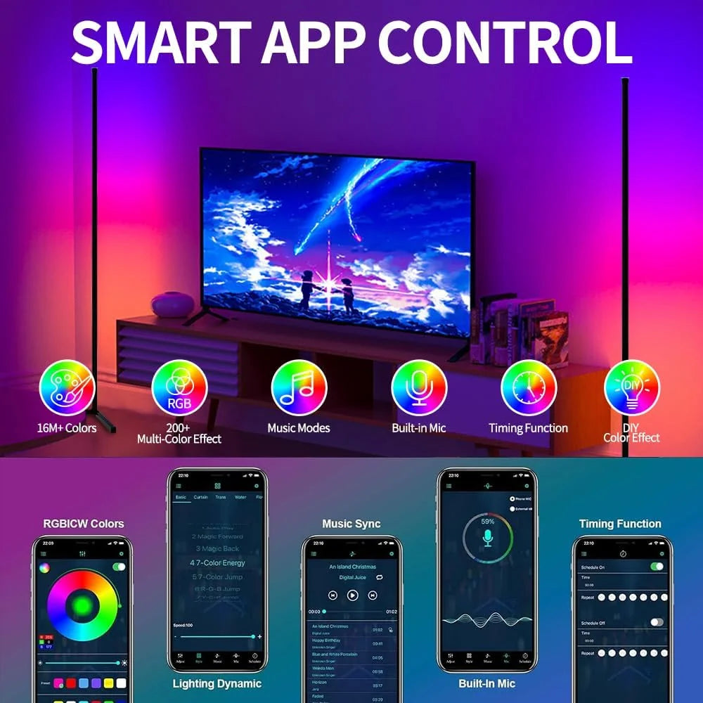 Lampadaire LED RGB Intelligent — Ambiance Salon & Coin | App & Musique