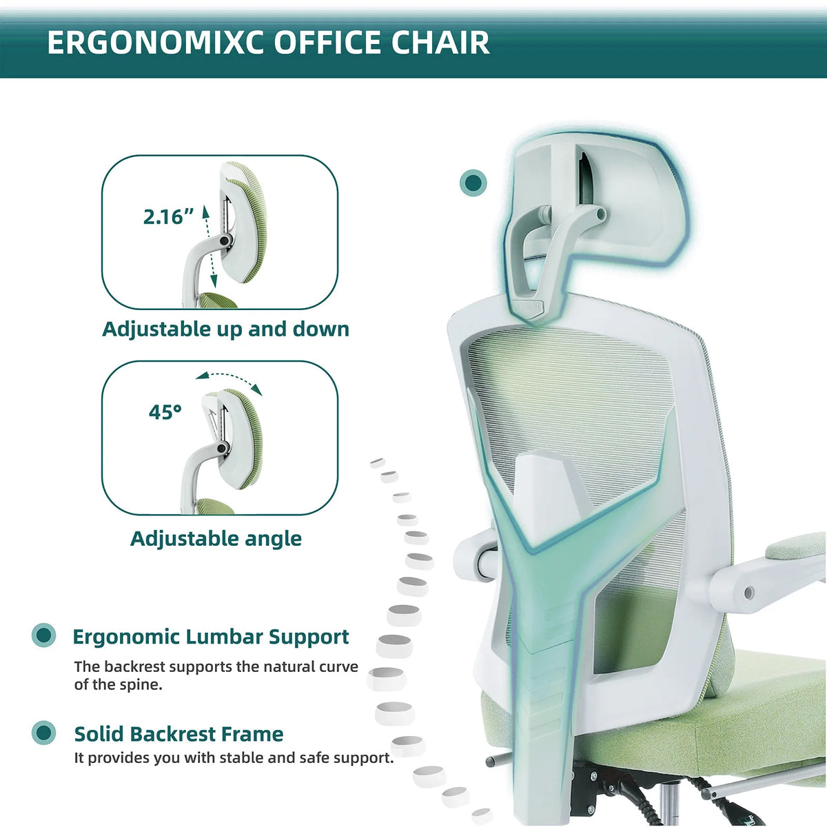 Chaise Bureau Ergonomique Inclinable — Mesh, Repose-Pieds & Tête Réglable
