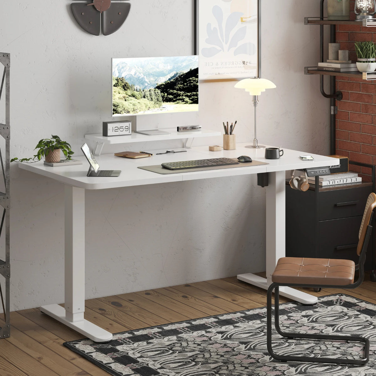 Bureau Assis-Debout Électrique 160×70 cm — Support Écran & Mémoire | Blanc