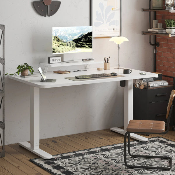 Bureau Assis-Debout Électrique 160×70 cm — Support Écran & Mémoire | Blanc