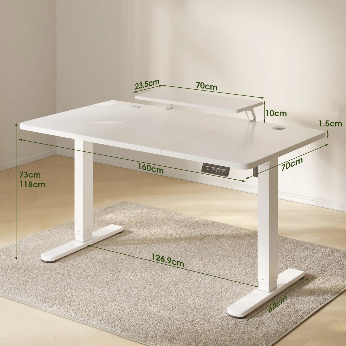 Bureau Assis-Debout Électrique 160×70 cm — Support Écran & Mémoire | Blanc