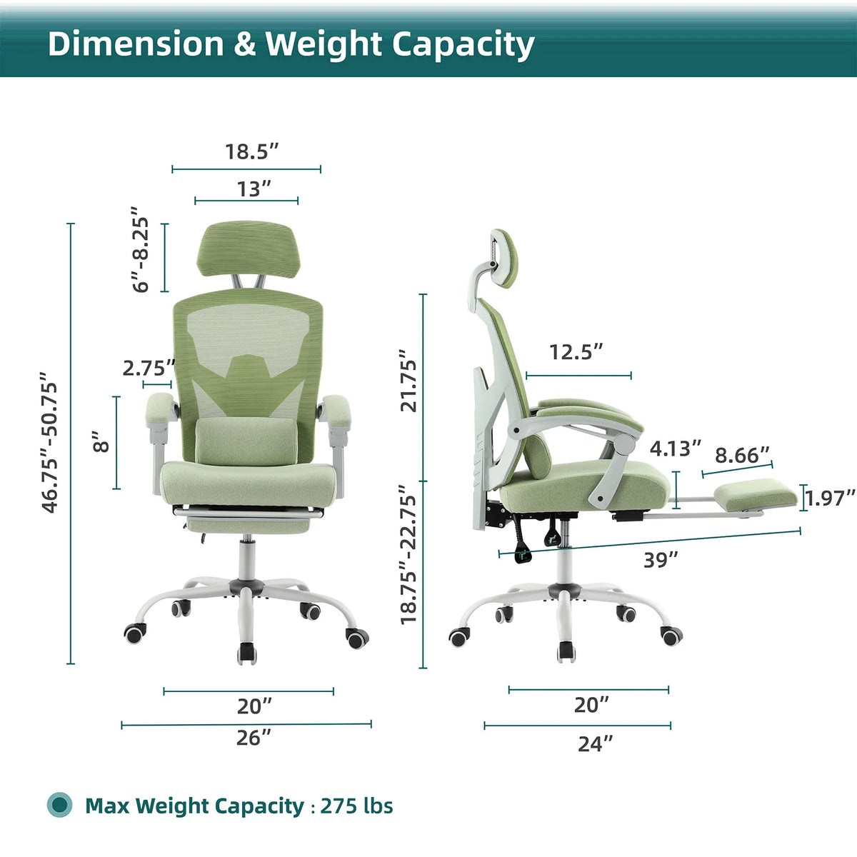 Chaise Bureau Ergonomique Inclinable — Mesh, Repose-Pieds & Tête Réglable